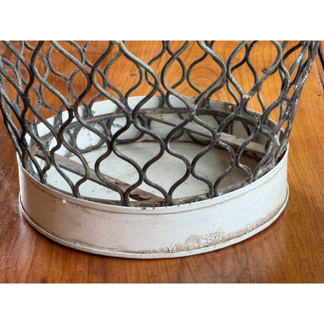 Vintage Metal Wire Basket With Solid Base For Sale - Image 4 of 4