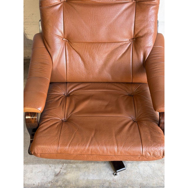 Pair of Brown Leather Swivel Lounge Chairs Danish Mid-Century Modern 1970s For Sale - Image 12 of 13