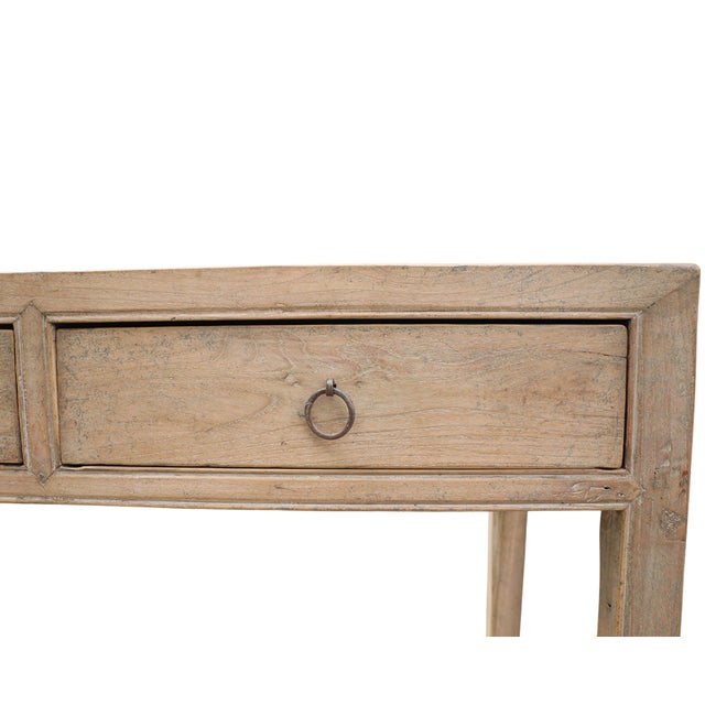 Vintage Chinese Bleached Elm Hall Table, with 2 drawers and a lower potboard shelf. 33.5Hx38x16