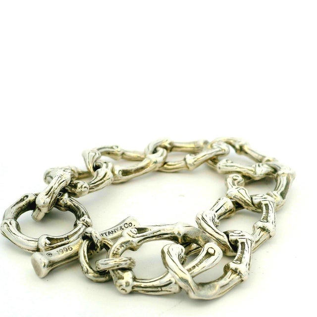 Tiffany and Co. Tiffany & Co. 1996 Heavy Sterling Silver Bamboo Link Bracelet 63g W/ Box For Sale - Image 4 of 11