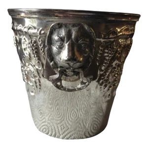 1980s Silverplate Lion-Head Planter Cachepot, Greece