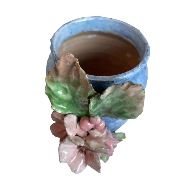 Barbotine Majolica Floral Vase For Sale - Image 4 of 5