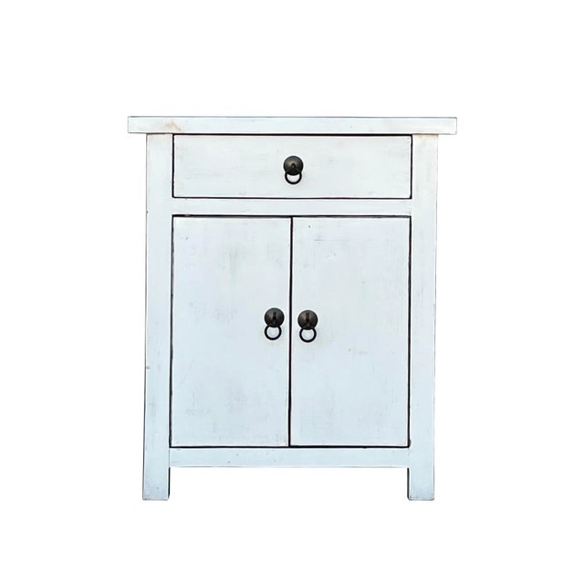 Chinese Distressed Off White Simple End Table Nightstand Chairish