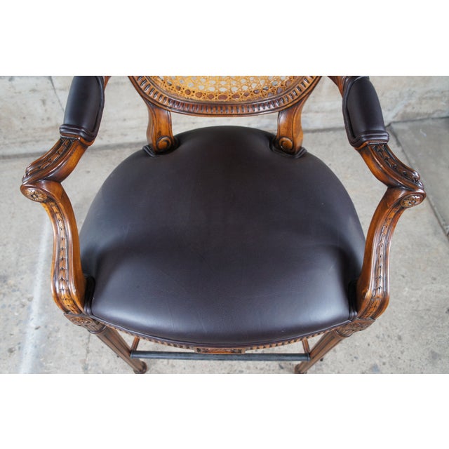Late 20th Century Theodore Alexander Louis XV Style Carved Mahogany & Leather Cane Back Bar Stool For Sale - Image 11 of 12