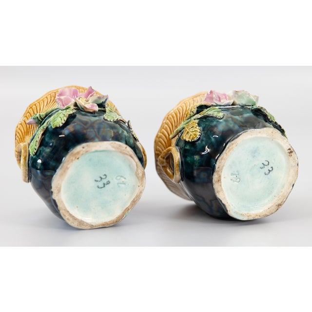 19th Century Petite French Majolica Barbotine Floral Cachepots Jardinieres For Sale - Image 9 of 11