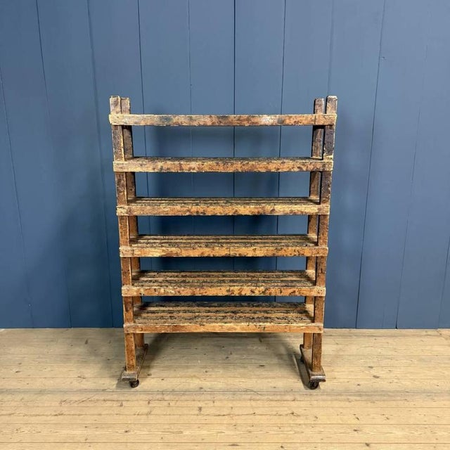 Wooden Workshop Rack with Cast Iron Wheels For Sale - Image 5 of 18