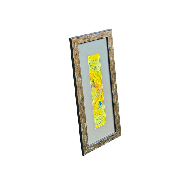 Wood Vintage Yellow Scenery Embroidered Rectangular Framed Wall Art C For Sale - Image 7 of 13