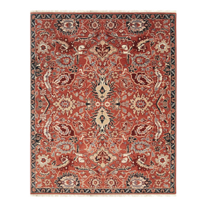 10x14 Lush Rustic Coral Traditional Geometric Hand Knotted Wool Carpet Rug