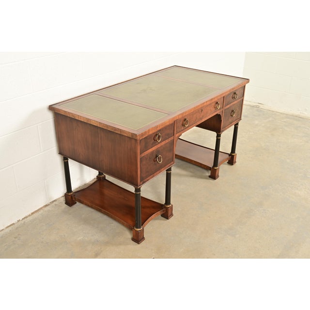 Hekman Furniture Hekman Furniture French Empire Burled Walnut Leather Top Desk, Circa 1960s For Sale - Image 4 of 13