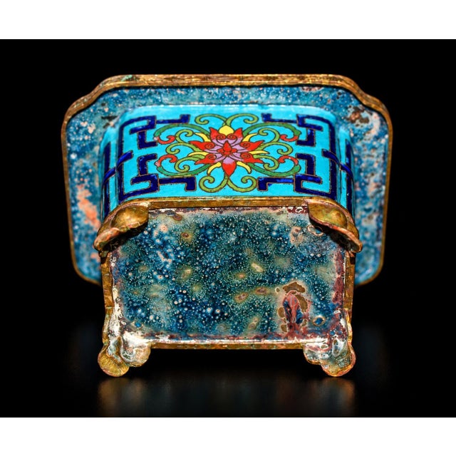 Chinese Antique Cloisonne Censer Brass Incense Burner Turquoise Enamel For Sale - Image 13 of 13