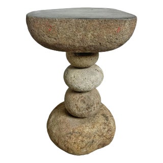 Vintage Outdoor River Rock Stack Side Table Stool For Sale