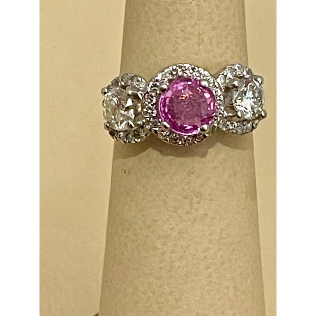 Gemstone 1 Ct Round Pink Sapphire & 1.5 Ct Diamond 18 Karat White Gold Ring, Estate For Sale - Image 7 of 18