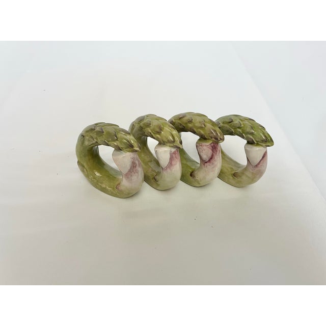Farmhouse Vintage Ceramic Asparagus Napkin Rings – Set of 4 For Sale - Image 3 of 7