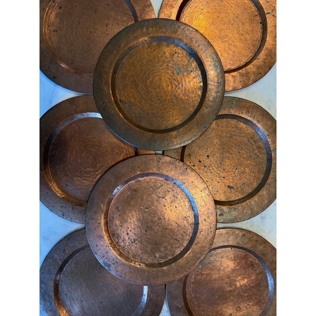 Copper Mid 20th Century Farmhouse Hand Hammered Copper Charger Plates - Set of 8 For Sale - Image 8 of 12