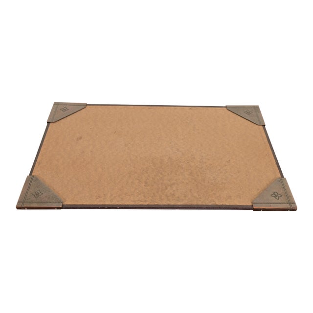 Roycroft Arts & Crafts Hammered Copper Quatrefoil Blotter Corners With Desk Blotter For Sale