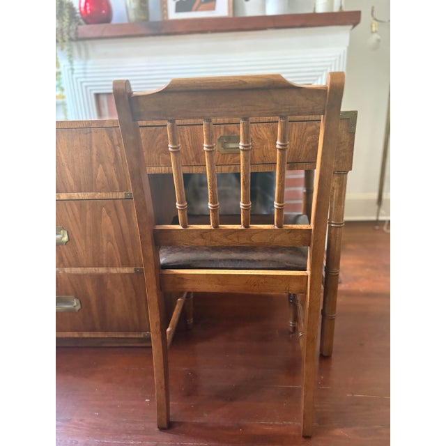 1970s Matched Dixie Campaigner Desk & Chair Set, C. July 1978 — 767 Collection, Original Brass Hardware For Sale - Image 5 of 12