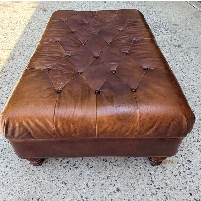 Vintage Tufted Leather Chesterfield Ottoman For Sale - Image 4 of 11