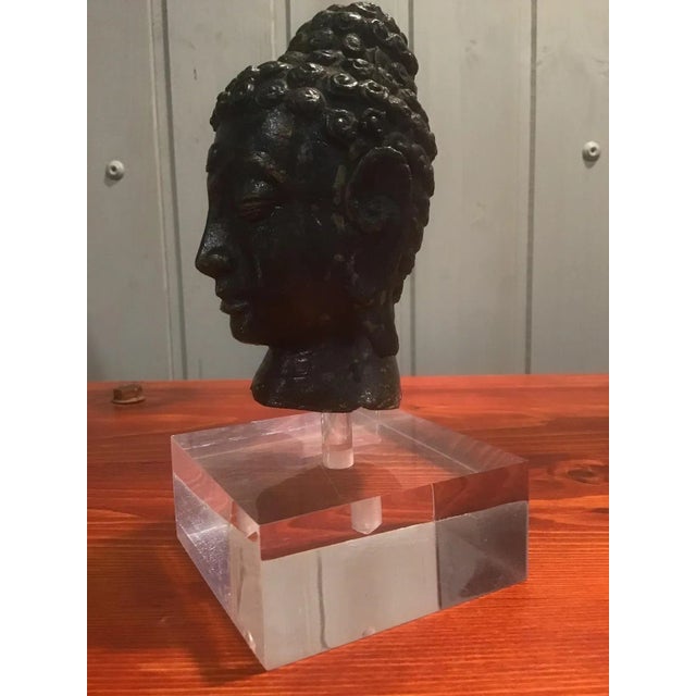 Antique Burmese Bronze Buddha Head with Acrylic Glass Base, 1900s For Sale - Image 4 of 9