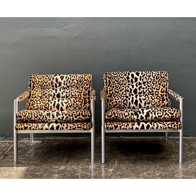 Vintage Brushed Chrome Leopard Lounge Chairs - A Pair For Sale - Image 4 of 13