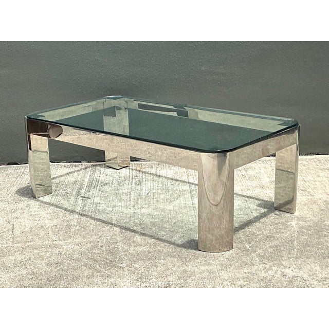 Chrome Vintage Chrome and Glass Coffee Table After Karl Springer For Sale - Image 8 of 18