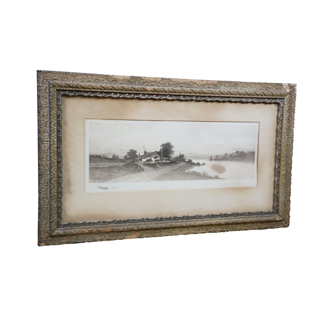 Farmhouse Antique Ernest C Rost Signed Riverscape Landscape Lighthouse Etching 34" For Sale - Image 3 of 13