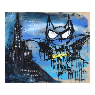 Raised by Shadows - Original Blue Urban Pop Art Acrylic and Oil Stick Painting on Canvas For Sale