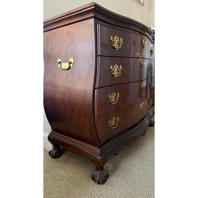 Chippendale Mid 20th Century Drexel Heritage Heirlooms Collection Mahogany Bombay Chest With Carved Ball and Claw Feet Flame For Sale - Image 3 of 10