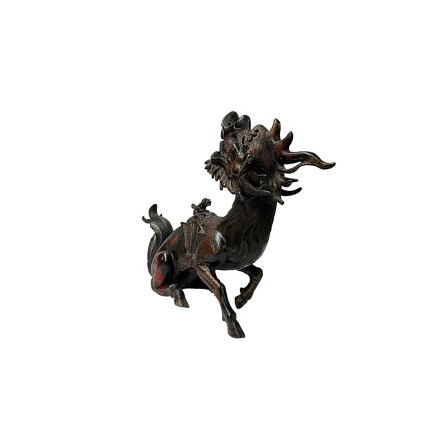 Rustic Vintage Rustic Metal Fengshui Kirin Incense Burner Display Art Figures For Sale - Image 3 of 8
