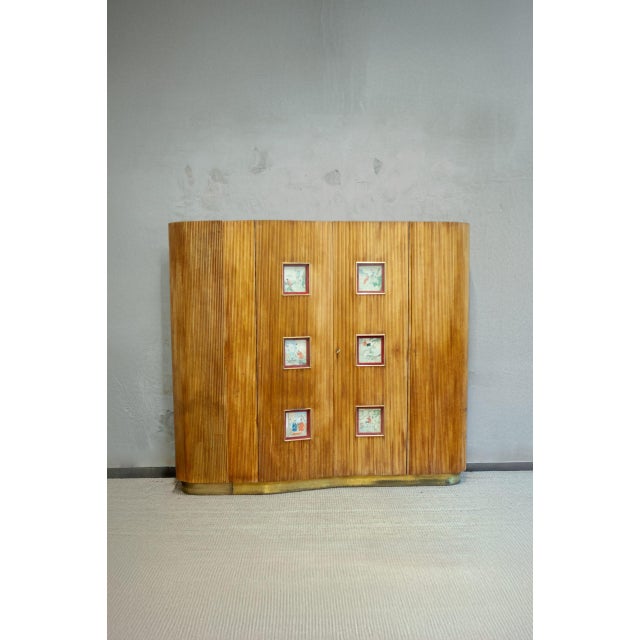 Bamboo Wardrobe Cabinet with Illustrations, Italy, 1950 For Sale - Image 15 of 15