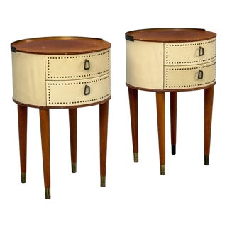 Halvdan Petterson, Nightstands, Leather, Beech, Brass, Sweden, 1950s For Sale