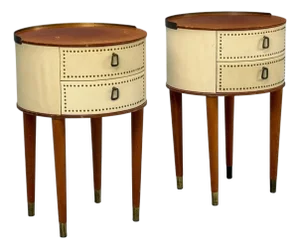 Halvdan Petterson, Nightstands, Leather, Beech, Brass, Sweden, 1950s