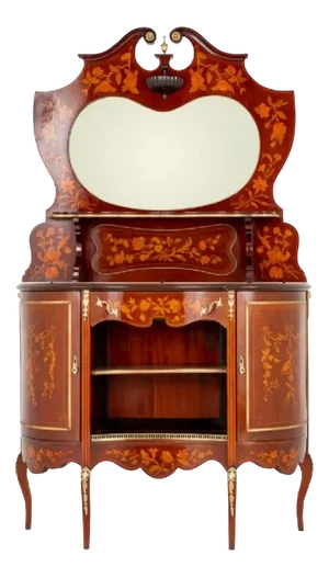 Victorian Inlay Mirror Console Cabinet