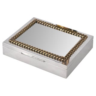 Italian Decorative Box in Chrome and Braided Brass, 1980s For Sale
