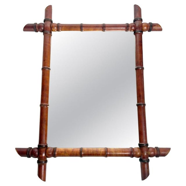 Faux Bamboo Wooden Mirror, France, 1960s For Sale - Image 10 of 10