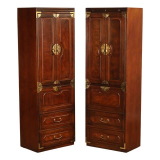 Bernhardt Pair Of Asian Campaign Style Linen Cabinets For Sale