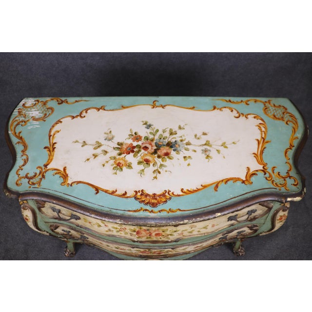 Wood Extraordinary Polychrome Paint Decorated Venetian Rococo Bombe Commode C1870 For Sale - Image 7 of 12