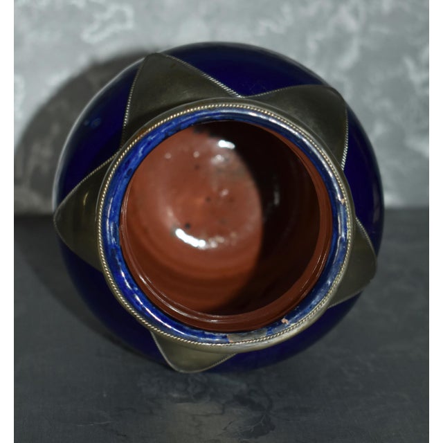 Metal Vintage Cobalt Blue W/Silver Overlay Vase For Sale - Image 7 of 11