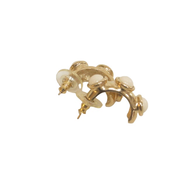 1980s Gold Plated Glass Triple Modernist Pearl Earrings Signed, "Givenchy, Paris, New York" From my private secure...