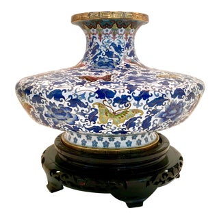 Antique Chinese Large Cloisonne Butterfly Vase For Sale