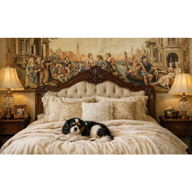 Mid-Century Modern Vintage Venetian Tapestry. Belgium. Canal Scene. 56” X 19” For Sale - Image 3 of 3