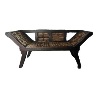 Handcrafted Artisan Wood and Cane/Bamboo Bench For Sale