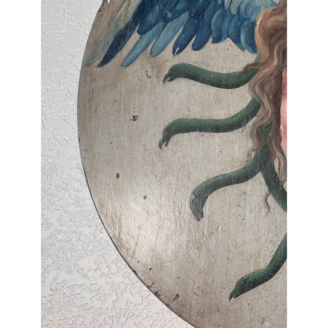 Gray Allegorical Hand-Painted Oil on Wood Baroque Wall Hanging Plaque of Winged Medusa For Sale - Image 8 of 15