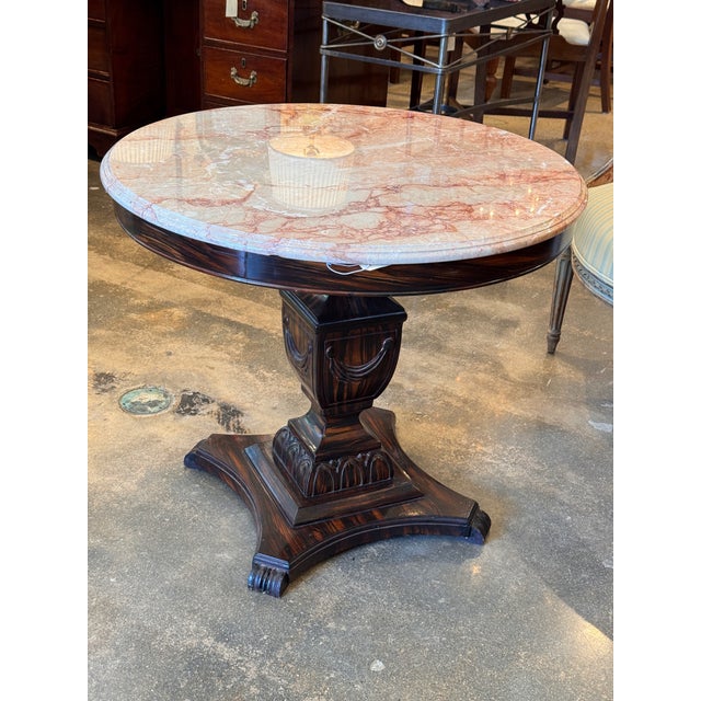 1920s Faux Rosewood Pedestal Table With Marble Top For Sale - Image 9 of 10