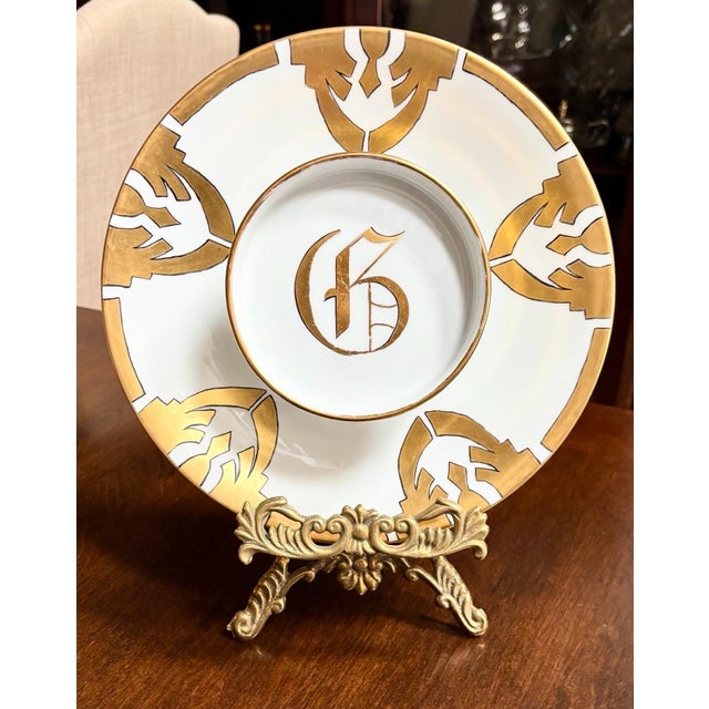 Stunning Limoges 1910 French art deco 2 tier caviar plate. 9.5” with a G mono. Gold gilt. Very good condition