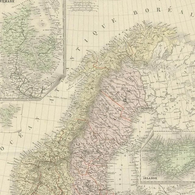 Scandinavia Antique Atlas Map by A. Levasseur, 1875 For Sale - Image 3 of 10
