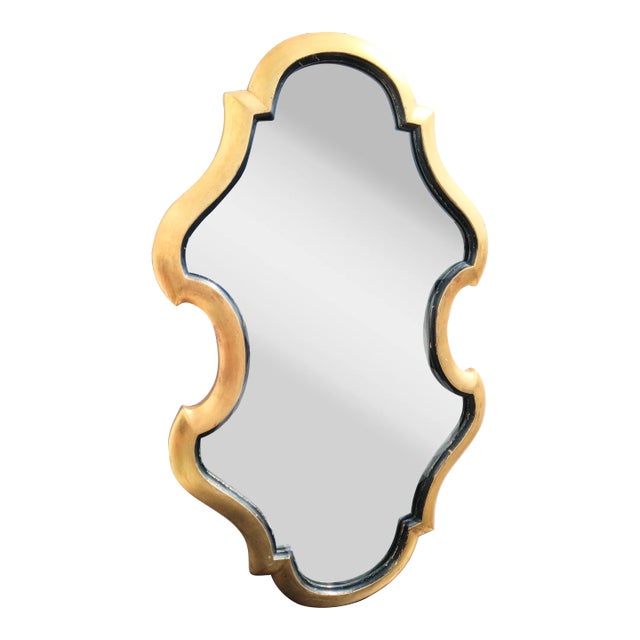Vintage John Stuart Curvy Gold Leaf Black Wall Mirror For Sale