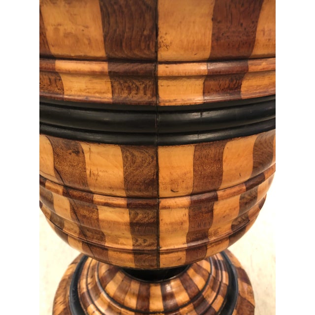 Mixed Wood Striped Vintage Planter With Copper Liner For Sale - Image 4 of 11