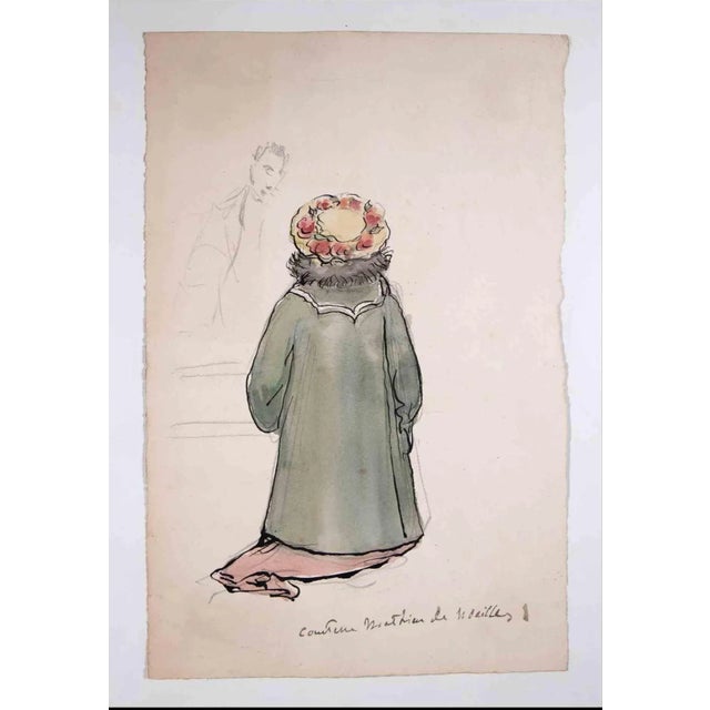 La Contesse de Noailles is an Original ink and watercolor drawing realized by an artist of Franch School of early 20th...