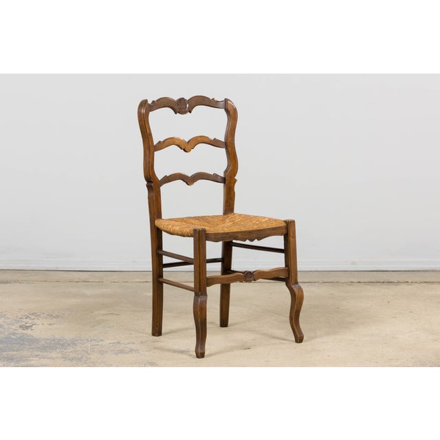 Wood 19th Century French Provincial Ladder Back Maple Dining Chairs W/ Rust Seats - Set of 8 For Sale - Image 7 of 18