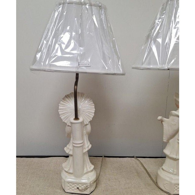 Vintage Mid-Century Blanc De Chine Figural Table Lamps - Pair For Sale - Image 11 of 15